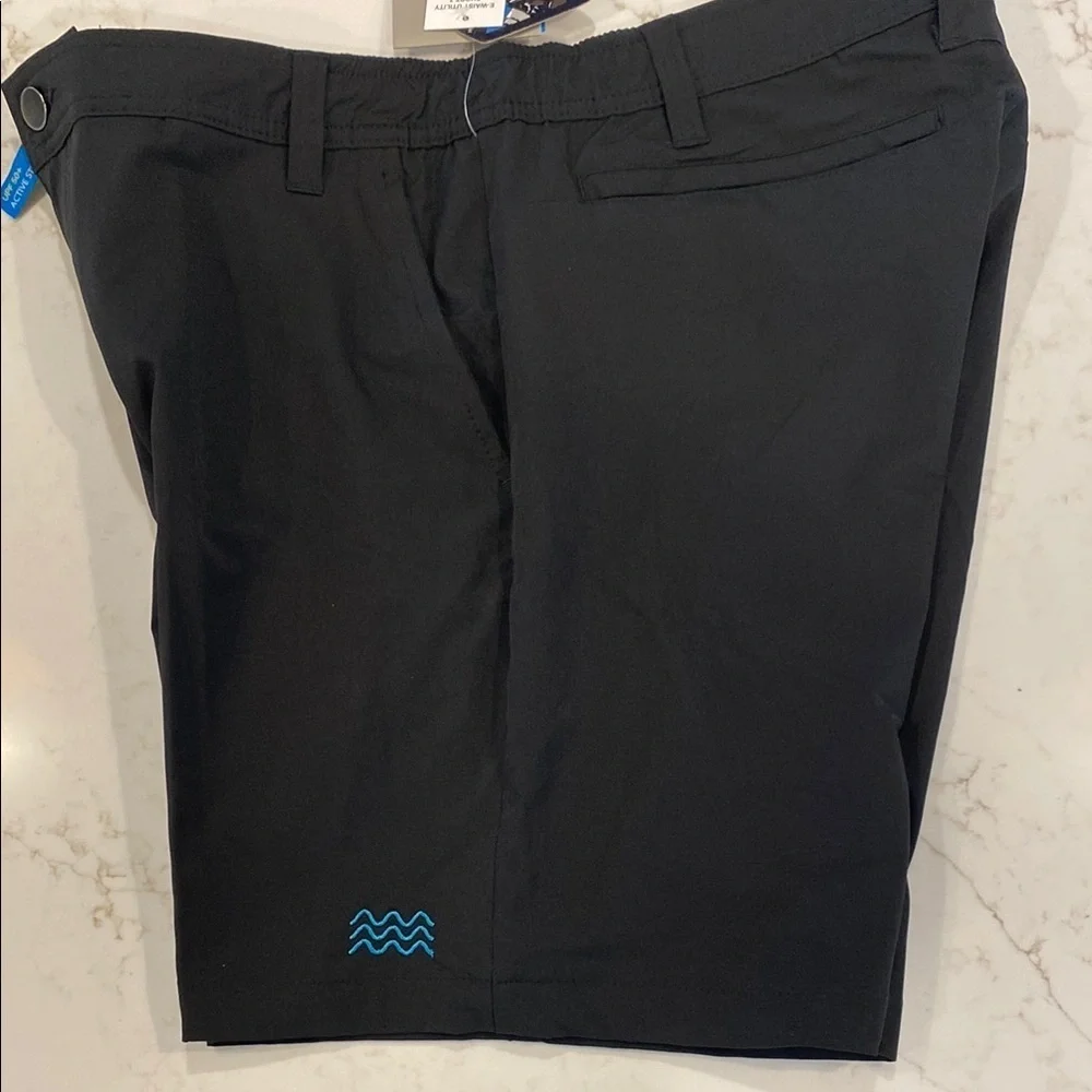 Surf & Swim Co. Short Hiking Swim E-Waist Utility Pockets Black Blue Size Large